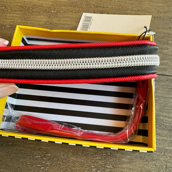 Marc Tetro Red Frenchie NWT Box and in Polly Wristlet Wallet Striped Interior - Picture 5 of 9